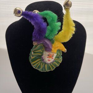 Mardi Gras Jester Mask Brooch Pin Harlequin Masquerade Carnival NOLA 80s Vintage